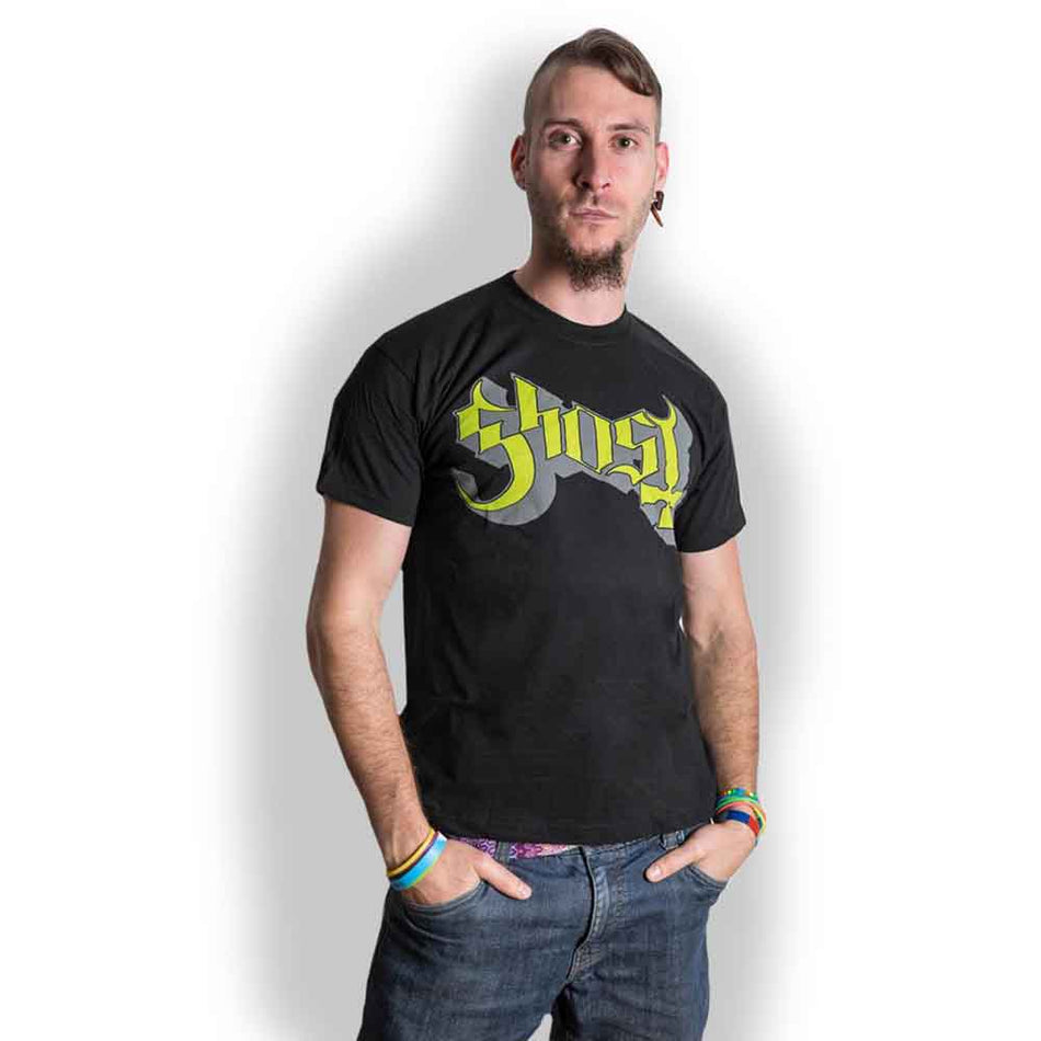 Ghost Unisex T-Shirt: Green/Grey Keyline Logo (Black)