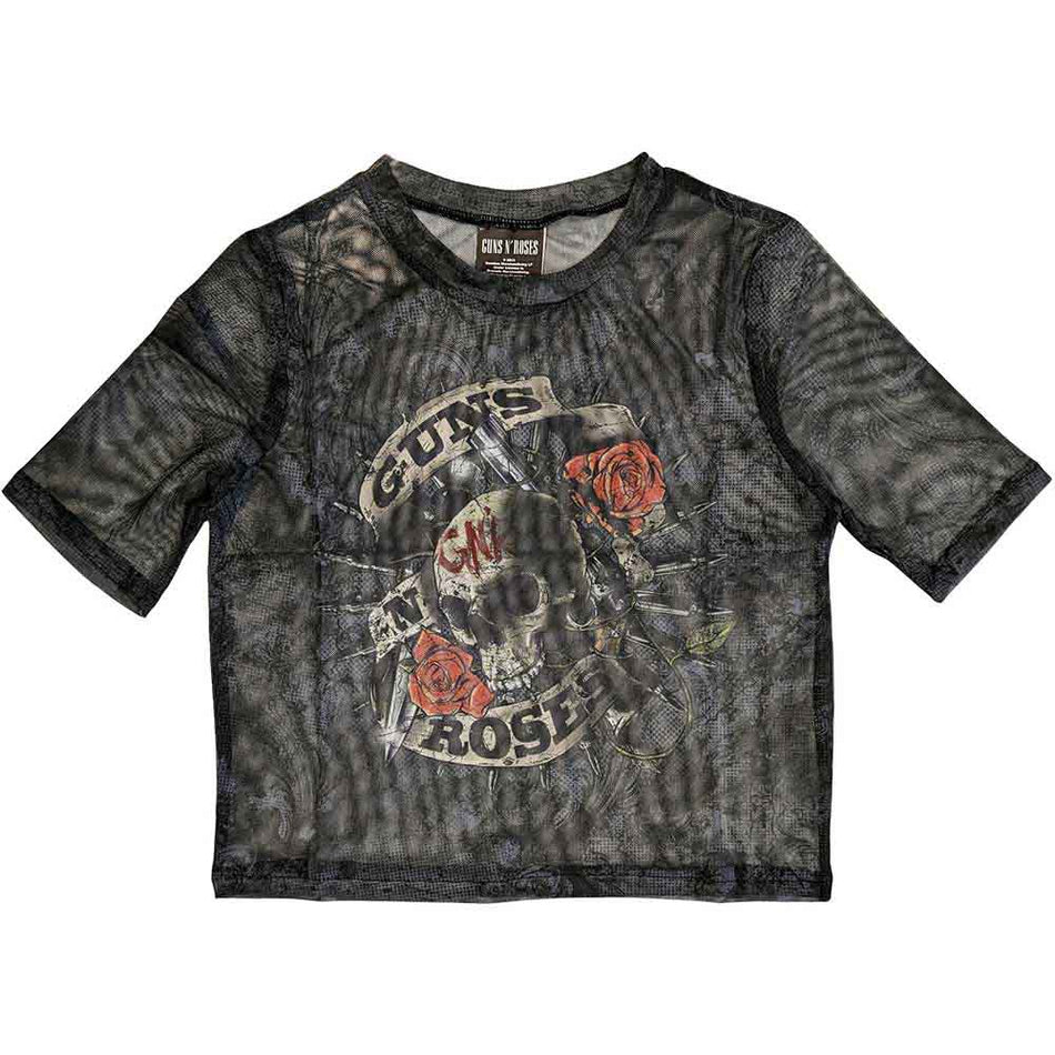 Guns N' Roses Ladies Mesh Crop Top: Firepower (Black)