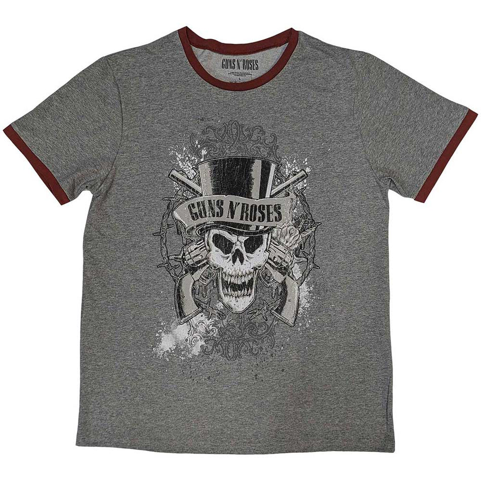 Guns N' Roses Unisex Ringer T-Shirt: Faded Skull (Grey)