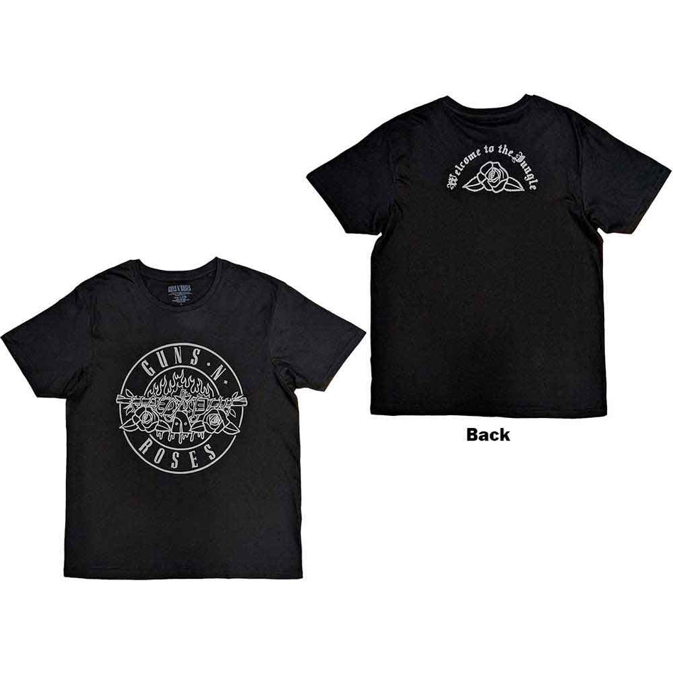 Guns N' Roses Unisex T-Shirt: Classic Bullet Mono (Black) (Back Print)