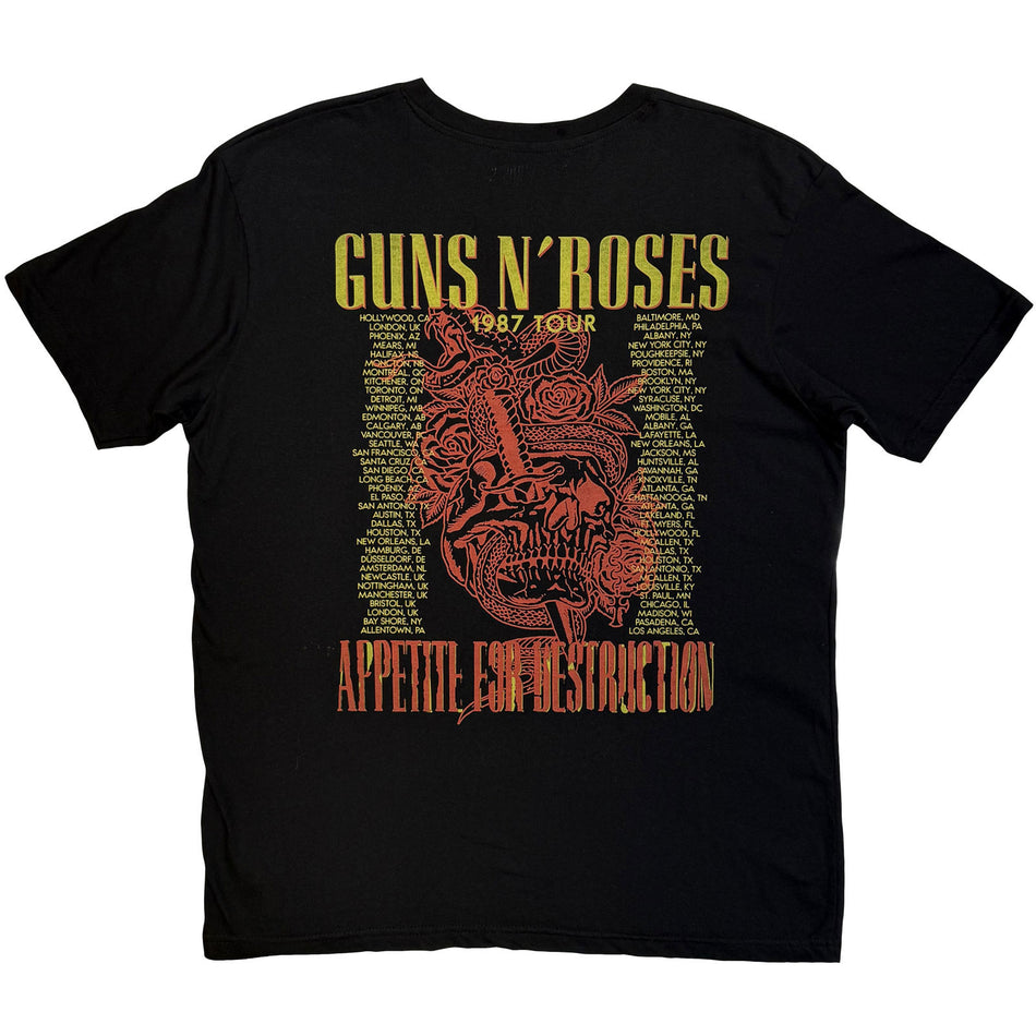 Guns N' Roses Unisex T-Shirt: Skeleton 1987 Tour (Black) (Back Print)