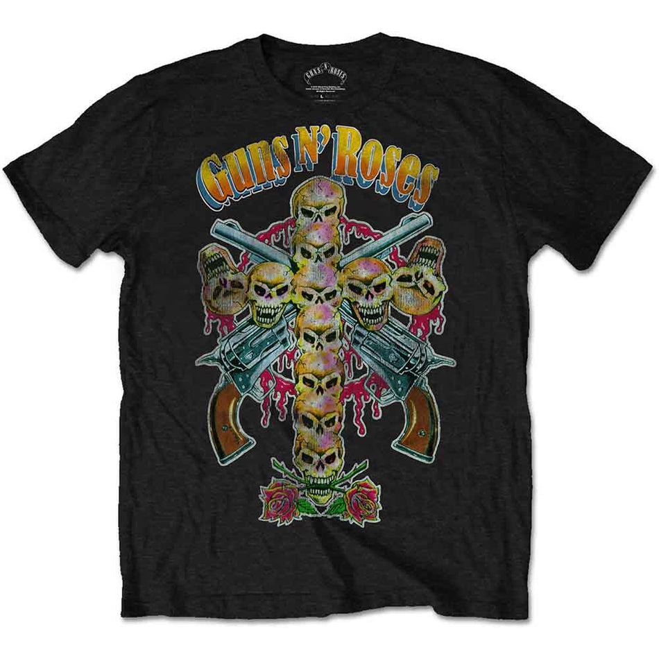 Guns N' Roses Unisex T-Shirt: Skull Cross 80s (Black)