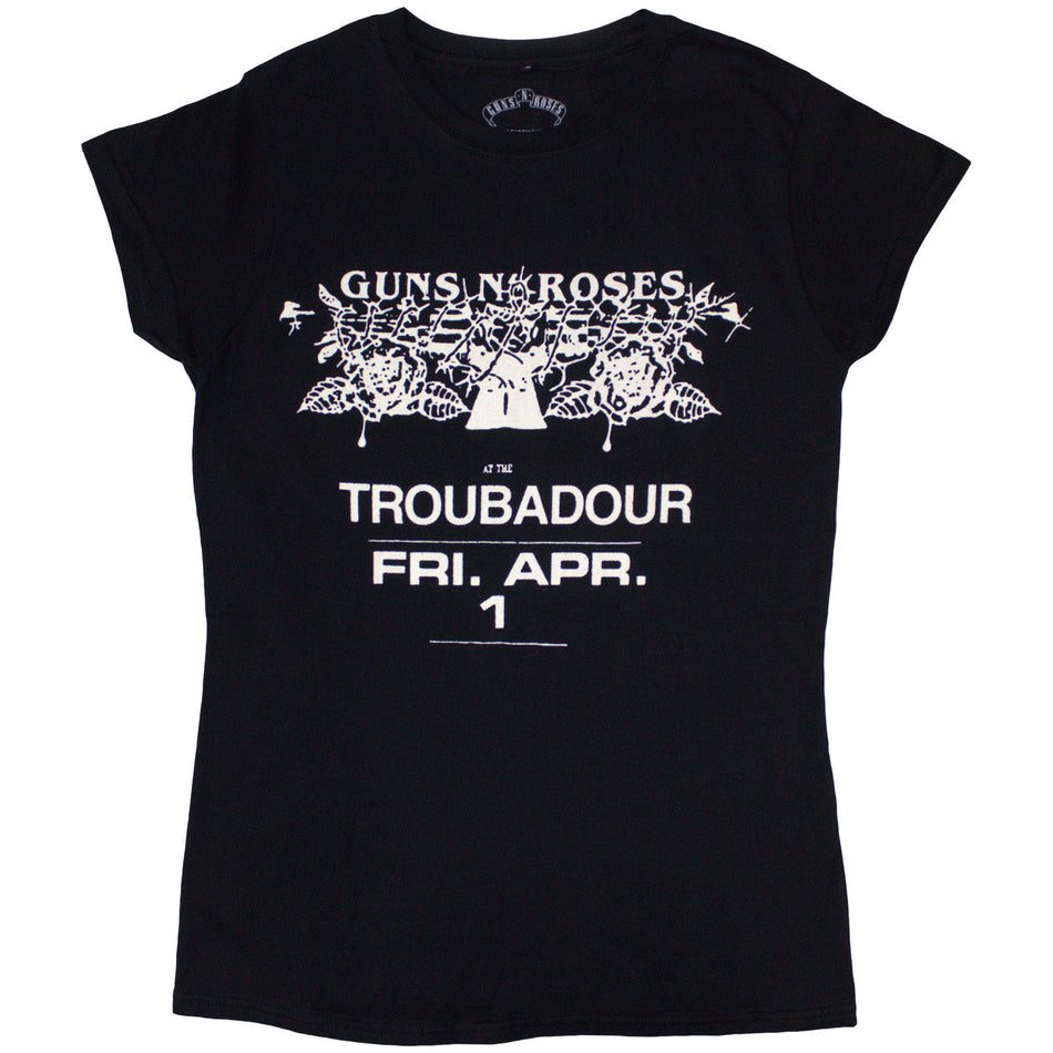 Guns N' Roses Ladies T-Shirt: Troubadour Flyer (Black)