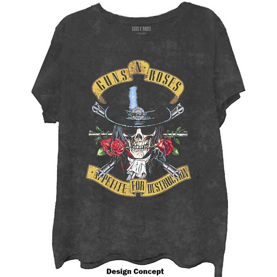 Guns N' Roses Unisex T-Shirt: Appetite Washed (Dip-Dye On Black) (Wash Collection)