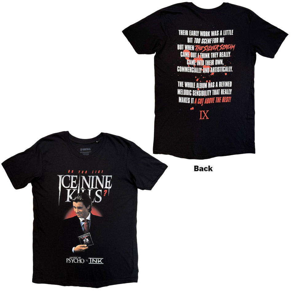 Ice Nine Kills Unisex T-Shirt: American Psycho (Black) (Back Print)