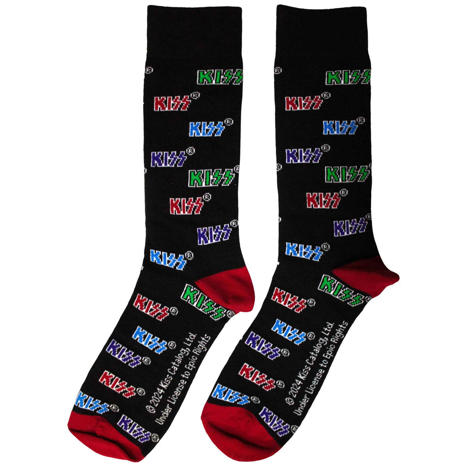 KISS Unisex Ankle Socks: Coloured Logos Pattern (Black) (UK Size 6 - 11)