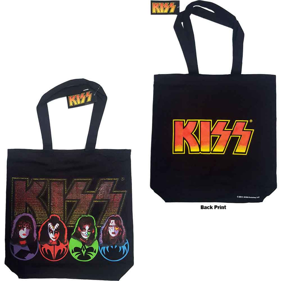 KISS Cotton Tote Bag: Faces & Logo (Multicolour) (Back Print)