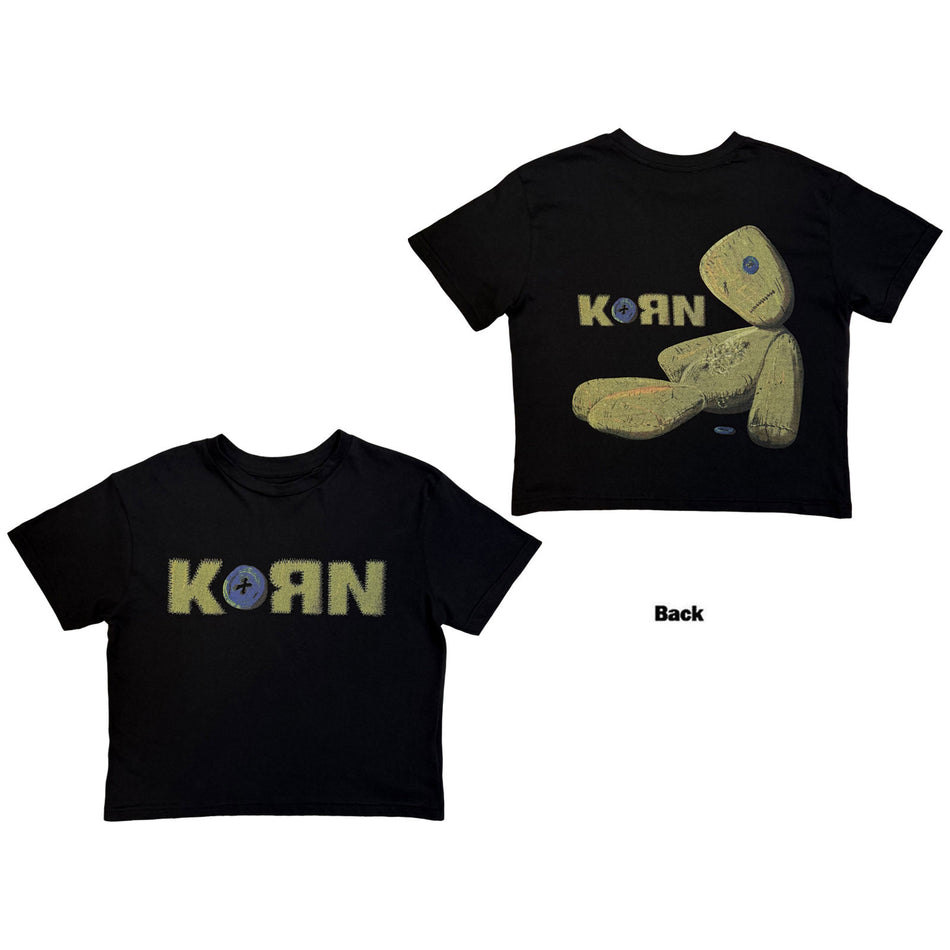 Korn Ladies Crop Top: Doll Issues (Black) (Back Print)