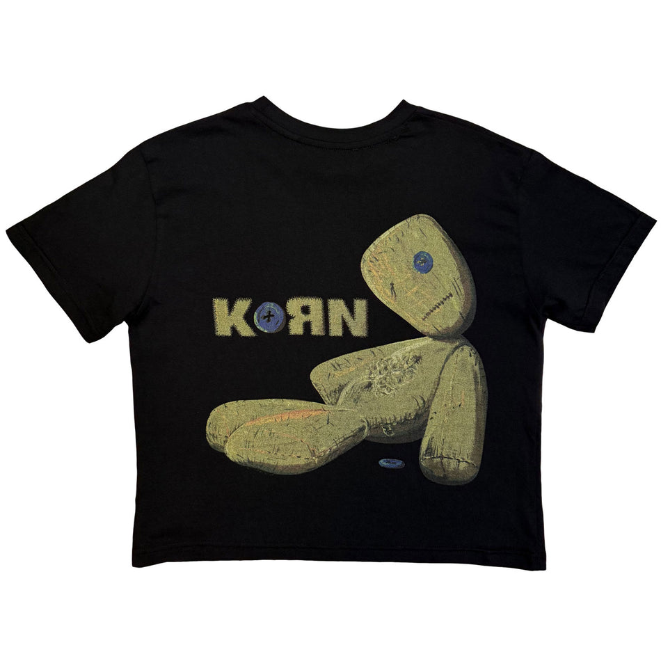 Korn Ladies Crop Top: Doll Issues (Black) (Back Print)