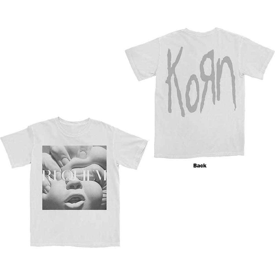 Korn Unisex T-Shirt: Requiem Album Cover (White) (Back Print)