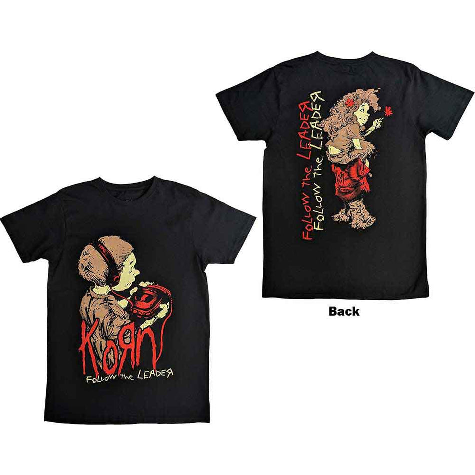 Korn Unisex T-Shirt: Follow The Leader (Black) (Back Print)
