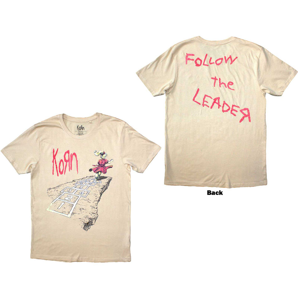 Korn Unisex T-Shirt: Follow The Leader Hopscotch (Sand) (Back Print)
