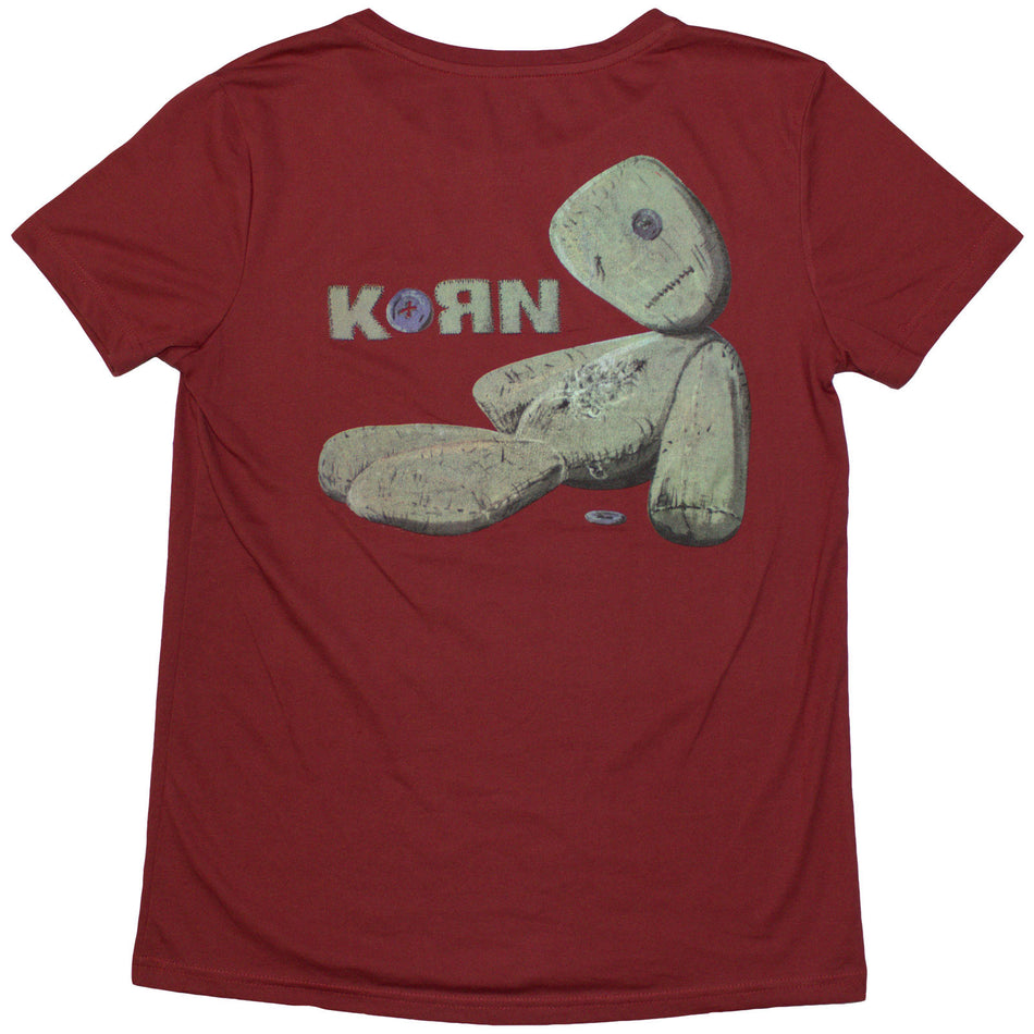 Korn Ladies T-Shirt: Doll Issues (Red) (Back Print)