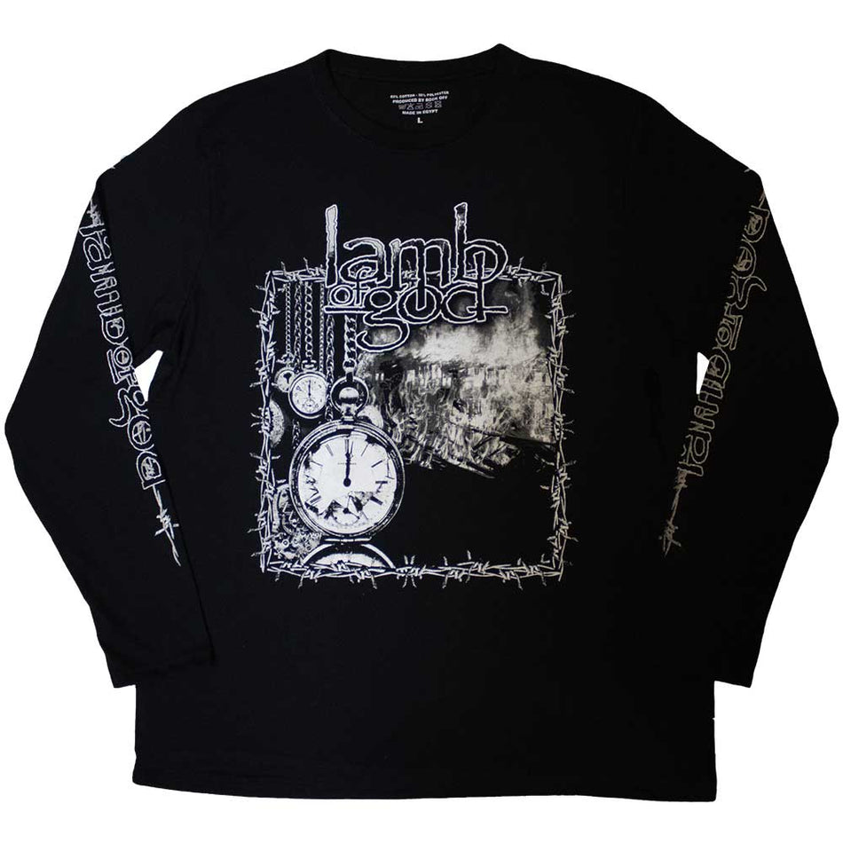 Lamb Of God Unisex Long Sleeve T-Shirt: Barbed Wire (Black) (Sleeve Print)