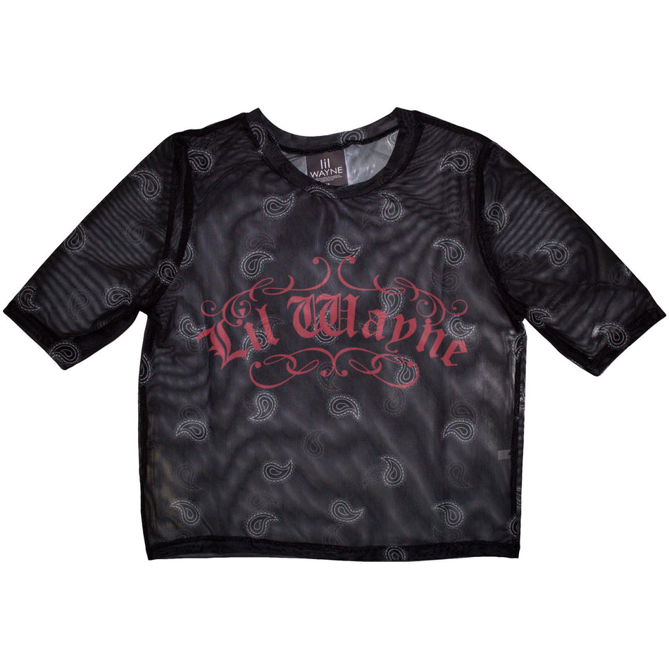 Lil Wayne Ladies Mesh Crop Top: Script Logo (Black)