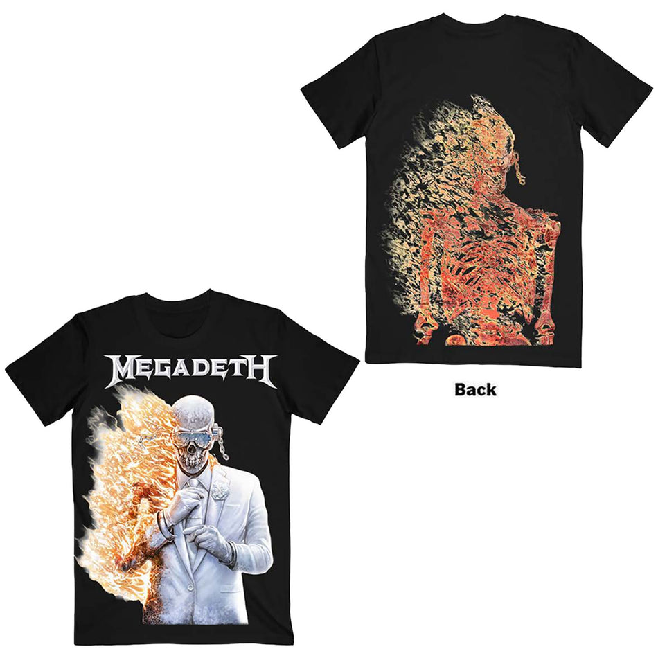 Megadeth Unisex T-Shirt: White Album Vic Flame (Black) (Back Print)