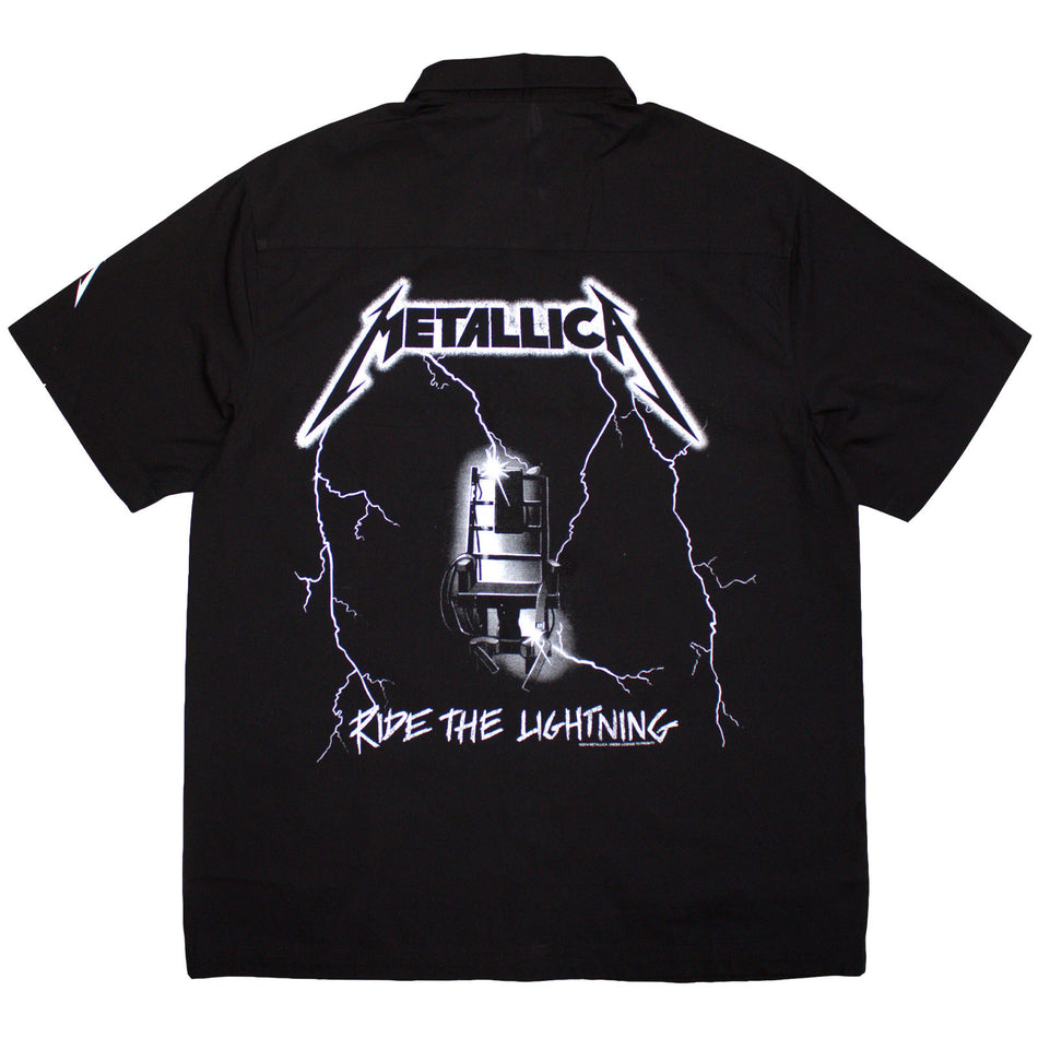 Metallica Unisex Casual Shirt: Ride The Lightning (Black) (Back & Sleeve Print)