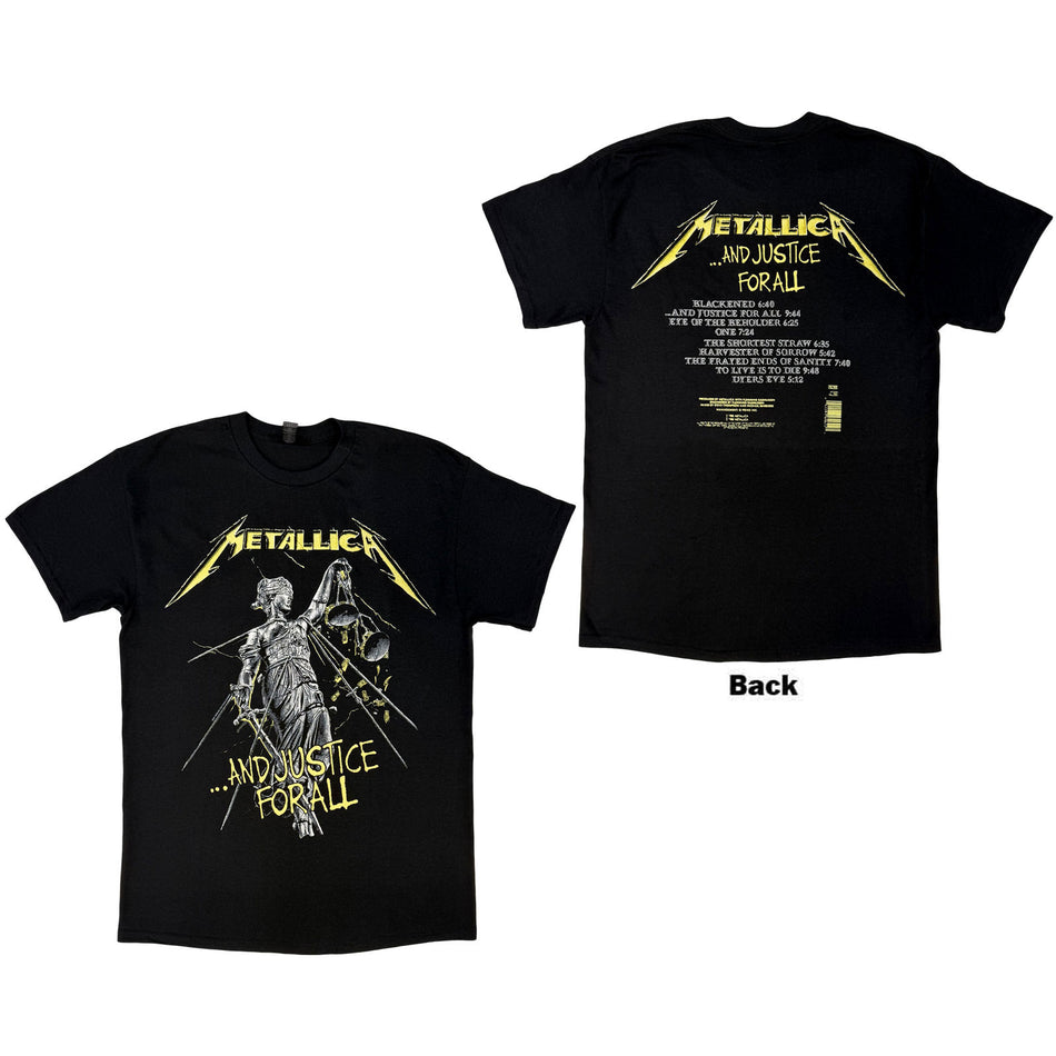 Metallica Unisex T-Shirt: And Justice For All Tracks (Black) (Back Print)