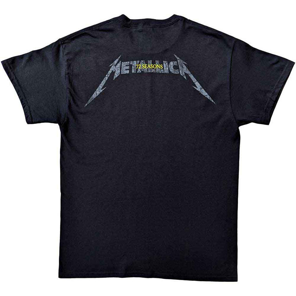 Metallica Unisex T-Shirt: 72 Seasons Charred Logo (Black) (Back Print)