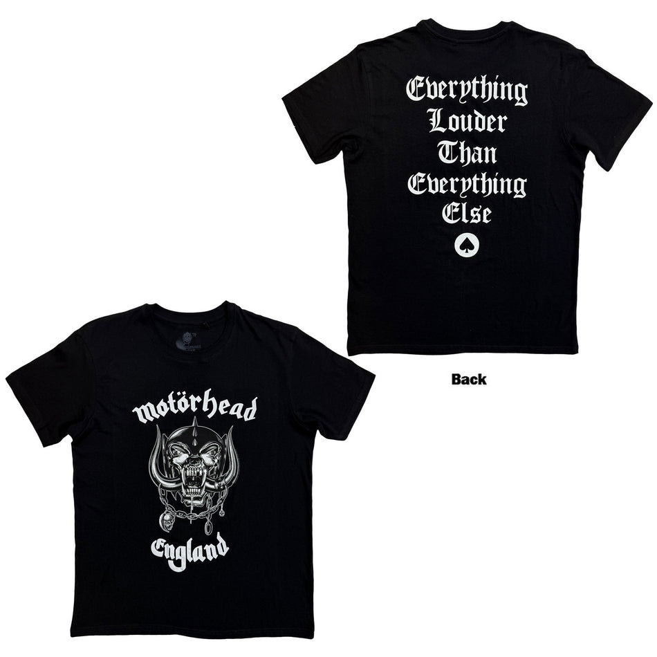 Motorhead Unisex T-Shirt: England (Black) (Back Print)