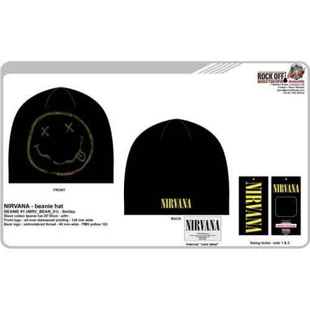 Nirvana Unisex Beanie Hat: Happy Face (Black) (Back Print)