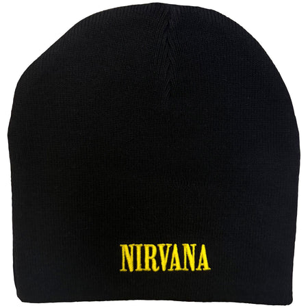 Nirvana Unisex Beanie Hat: Happy Face (Black) (Back Print)