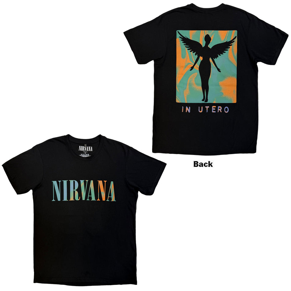 Nirvana Unisex Premium Carbon T-Shirt: In Utero Angel Swirl (Black) (Back Print)