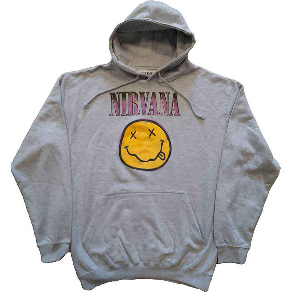 Nirvana Unisex Pullover Hoodie: Xerox Happy Face Pink (Grey)