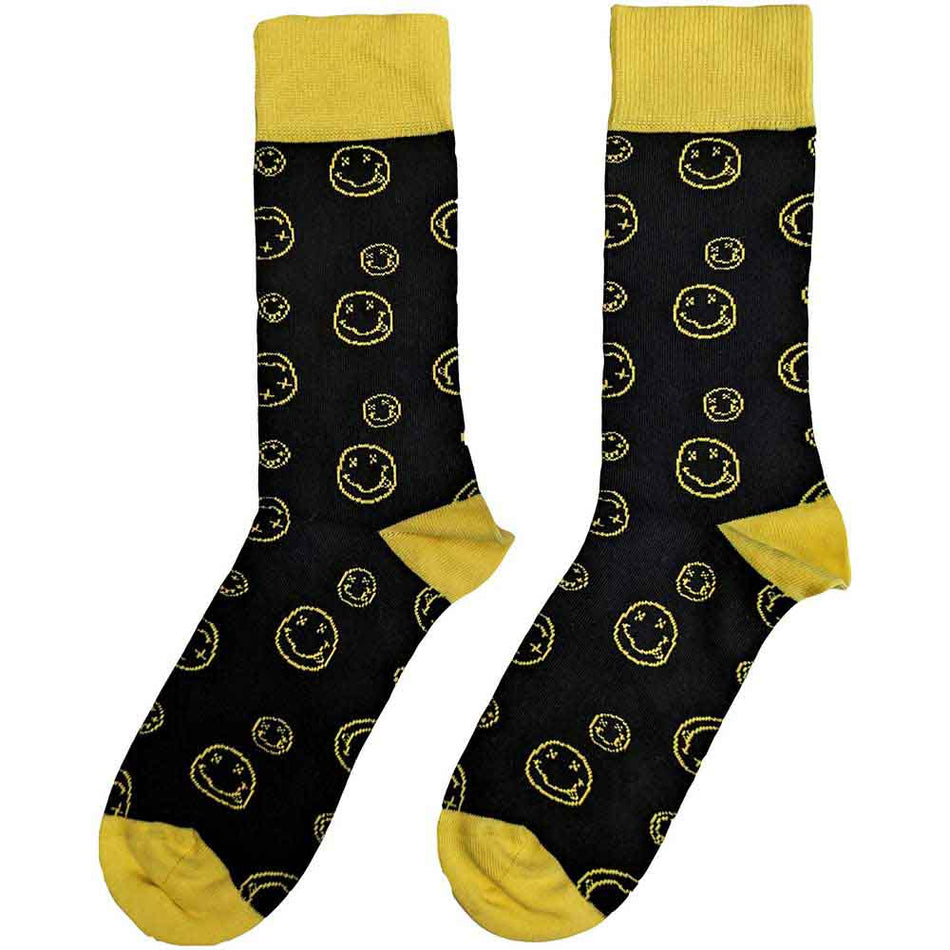 Nirvana Unisex Ankle Socks: Outline Happy Faces (Black) (UK Size 7 - 11)