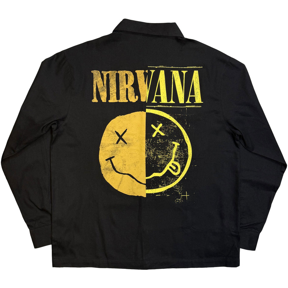 Nirvana Unisex Casual Shirt: Logos Split (Black) (Back Print)