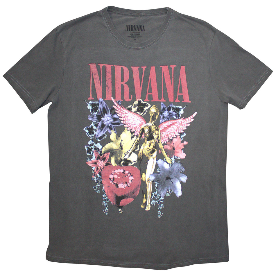Nirvana Unisex Stone Wash T-Shirt: In Utero Vintage Collage (Black)