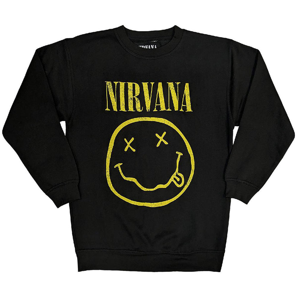 Nirvana Unisex Sweatshirt: Yellow Happy Face (Black)