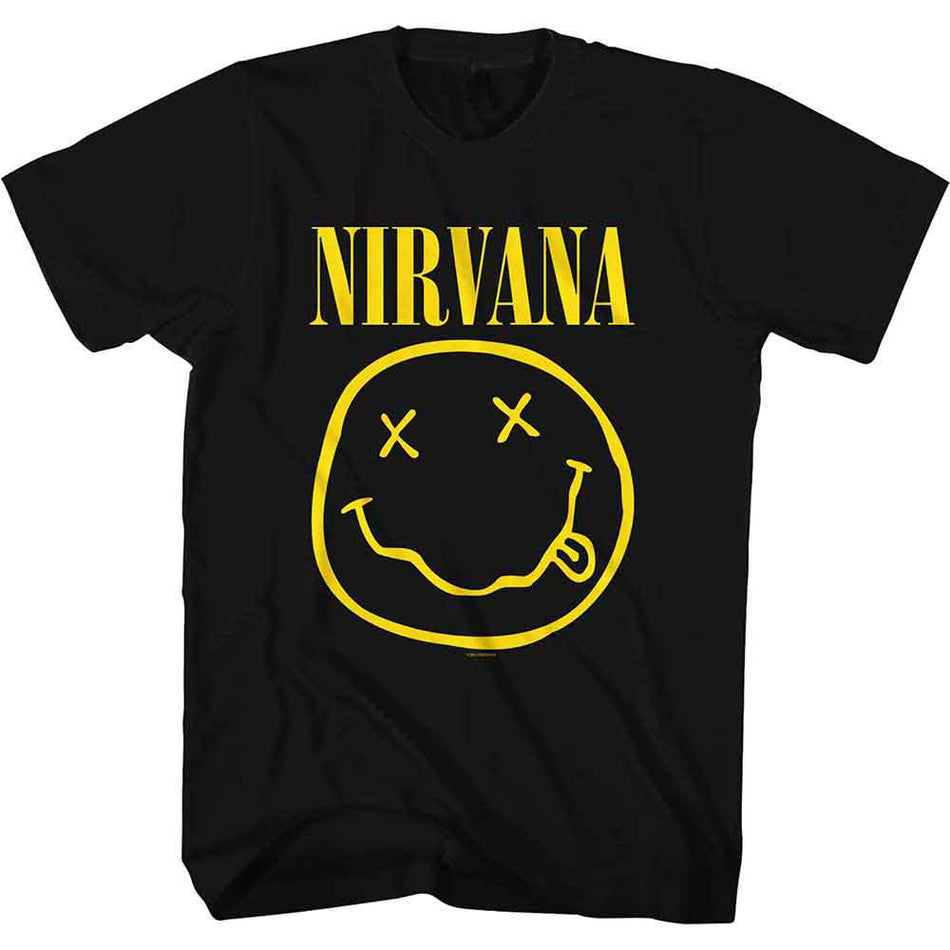 Nirvana Unisex T-Shirt: Yellow Happy Face (Black)