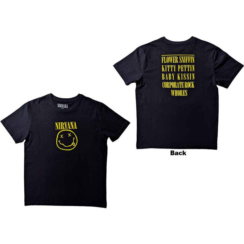 Nirvana Unisex T-Shirt: Flower Sniffin (Black) (Back Print)