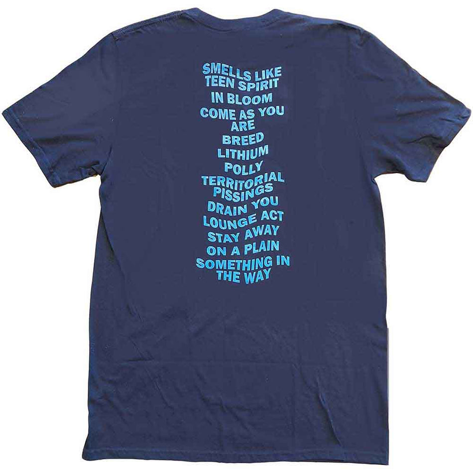Nirvana Unisex T-Shirt: Nevermind (Navy Blue) (Back Print)