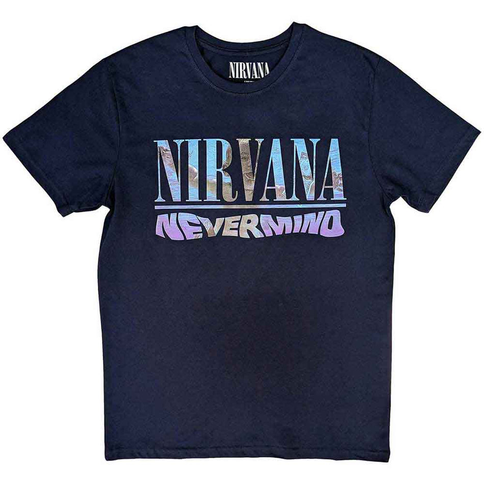 Nirvana Unisex T-Shirt: Nevermind (Navy Blue) (Back Print)