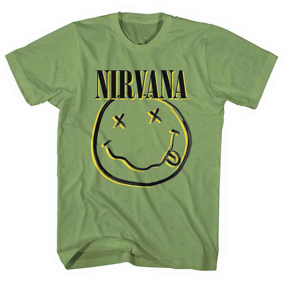 Nirvana Unisex T-Shirt: Inverse Happy Face (Green)