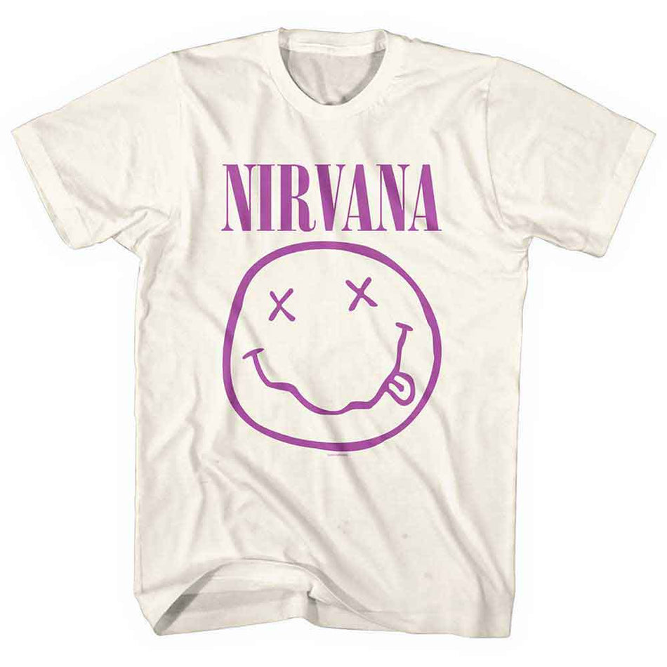 Nirvana Unisex T-Shirt: Purple Happy Face (Natural)
