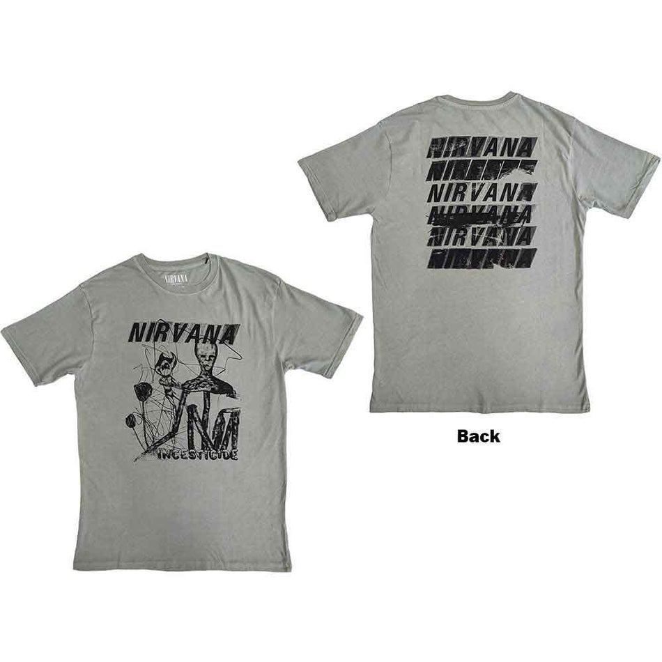 Nirvana Unisex T-Shirt: Incesticide Stacked Logo (Green) (Back Print)