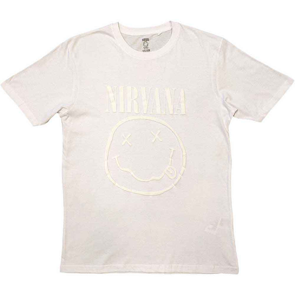 Nirvana Unisex T-Shirt: White Happy Face (White) (Hi-Build)
