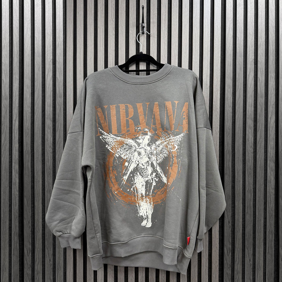 Nirvana Ladies Unplugged Sweatshirt: In Utero Angel Circle (Grey)