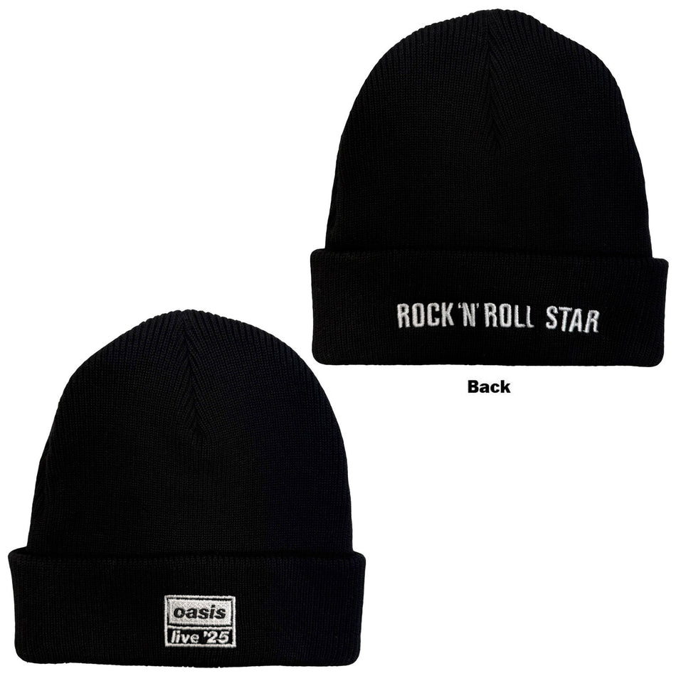 Oasis Unisex Beanie Hat: Live '25 (Black) (Back Print)