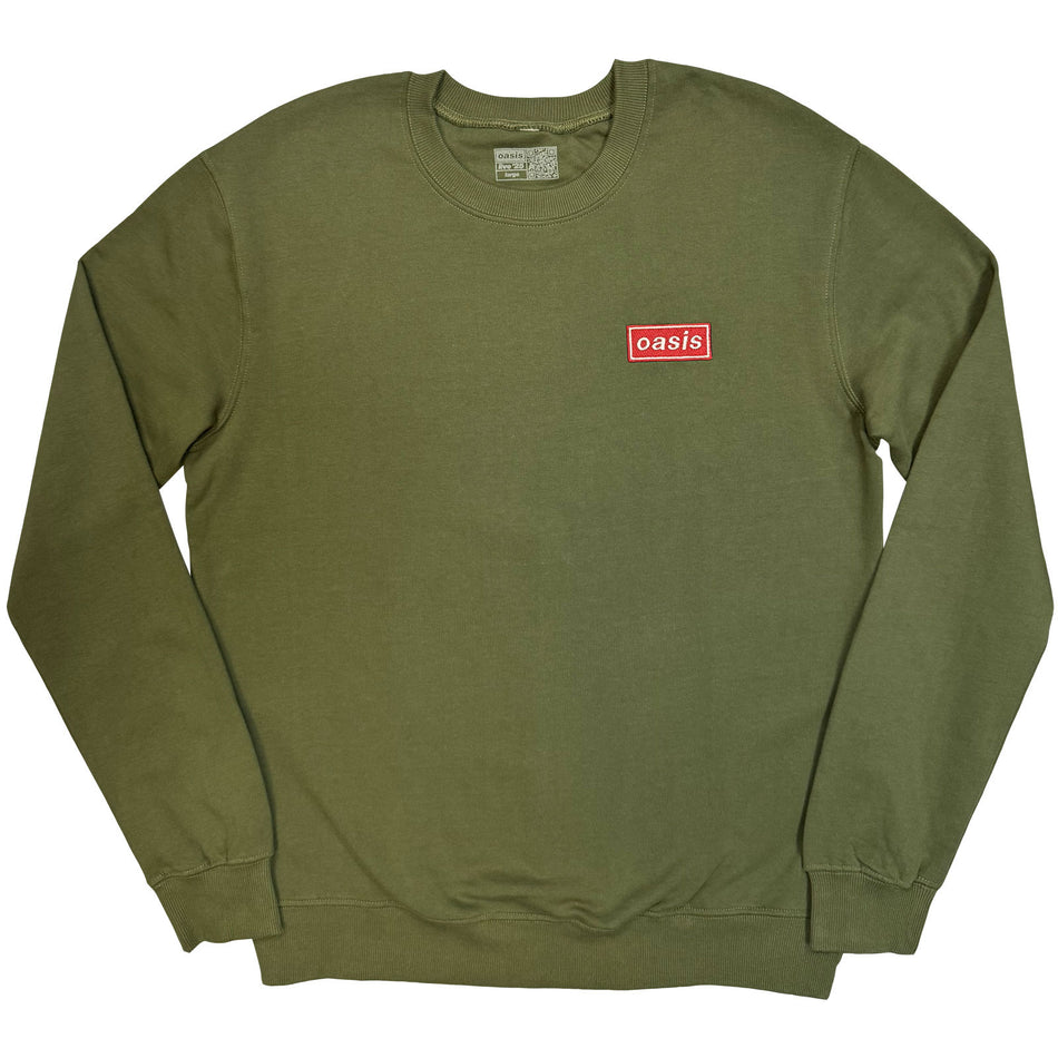 Oasis Unisex Sweatshirt: Red Decca Logo (Khaki Green) (Ex-Tour)