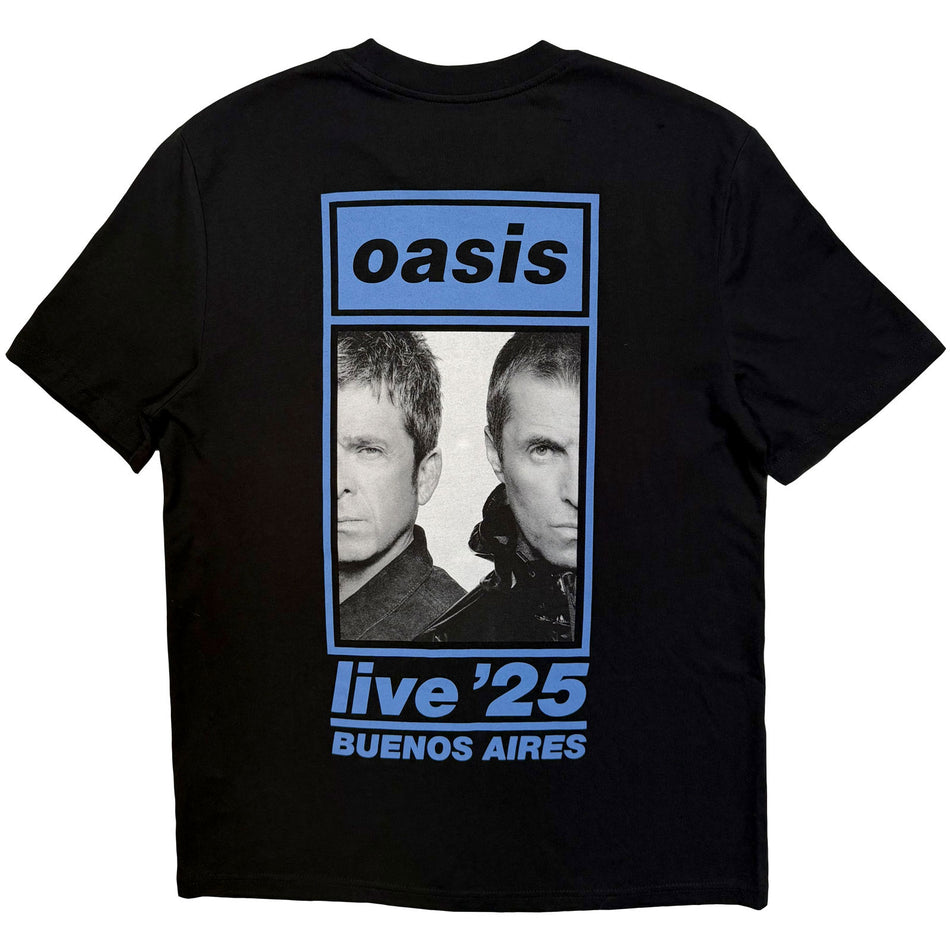 Oasis Unisex T-Shirt: Live '25 Buenos Aires Half Face (Black) (Back Print & Ex-Tour)