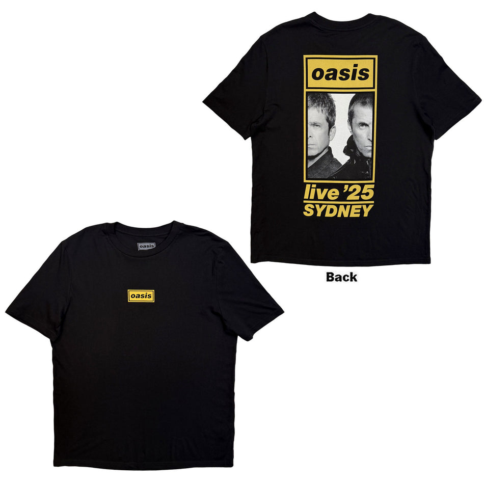 Oasis Unisex T-Shirt: Sydney Half Faces Fan Store (Black) (Back Print & Ex-Tour)