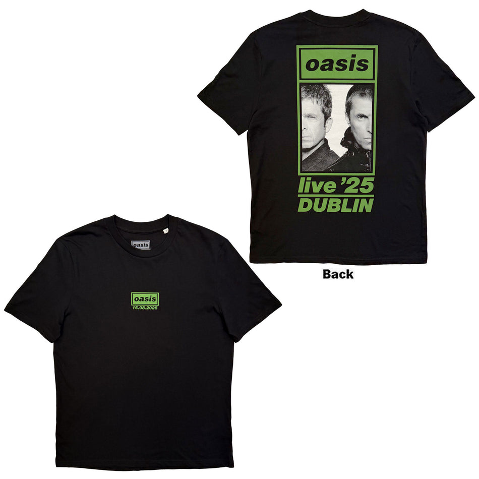 Oasis Unisex T-Shirt: Dublin 16.08.25 (Black) (Back Print & Ex-Tour)