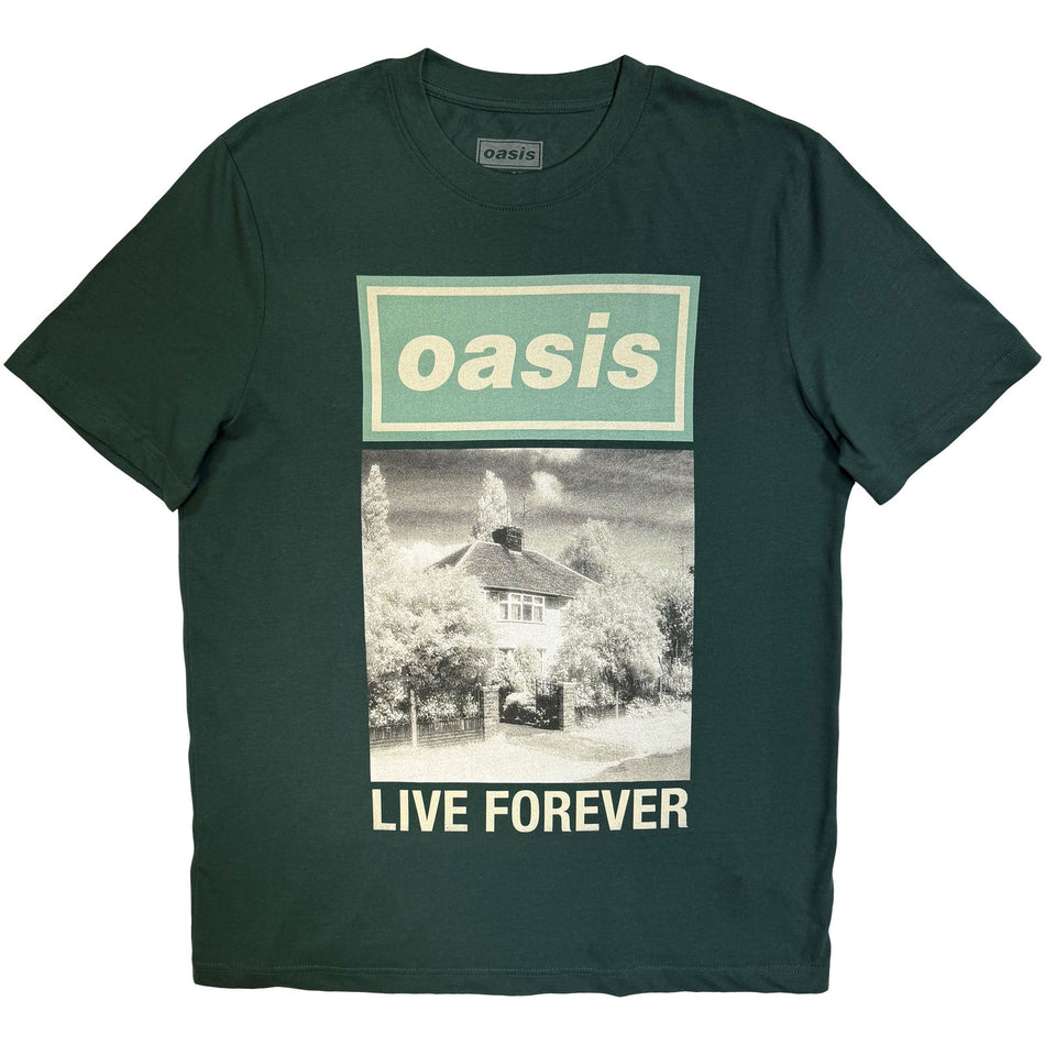 Oasis Unisex T-Shirt: Live Forever Single Cover (Forest Green) (Ex-Tour)