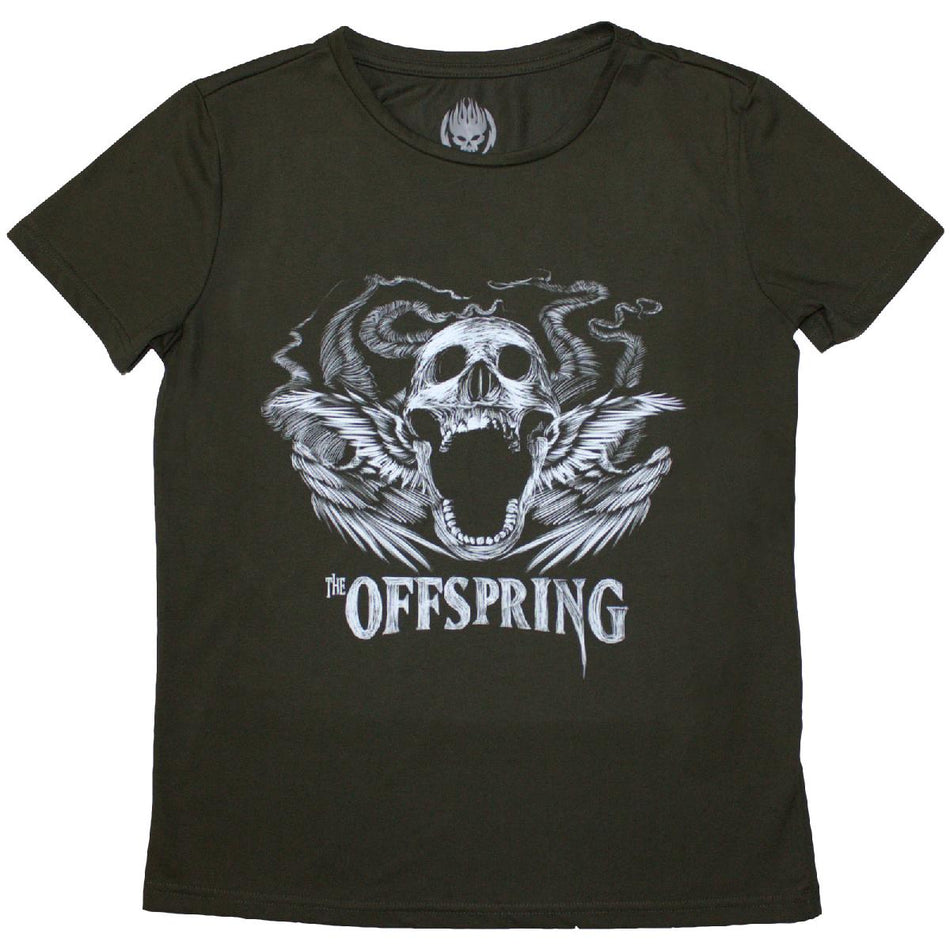 The Offspring Ladies T-Shirt: Feathered Winged Skull (Green)