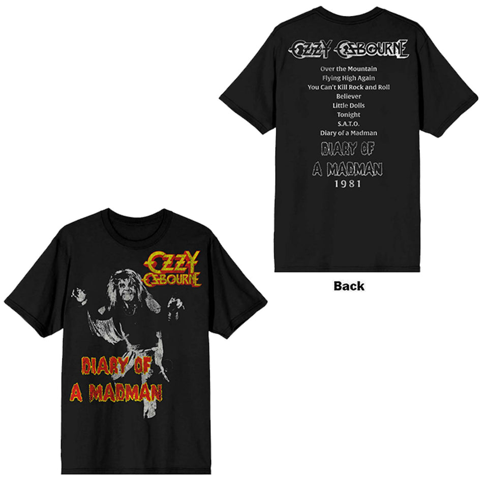 Ozzy Osbourne Unisex T-Shirt: Diary Of A Madman Tribute (Black) (Back Print)