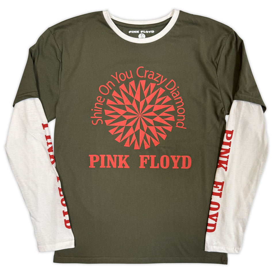 Pink Floyd Unisex 2 In 1 Layered Long Sleeve T-Shirt: Shine On (Green & White) (Sleeve Print)